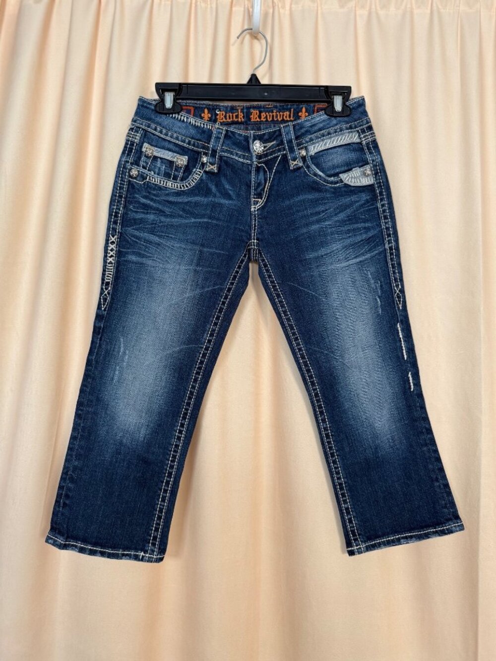 Rock Revival Alanis Capri Jeans Size 26 Embroidered Dark Wash Western Country